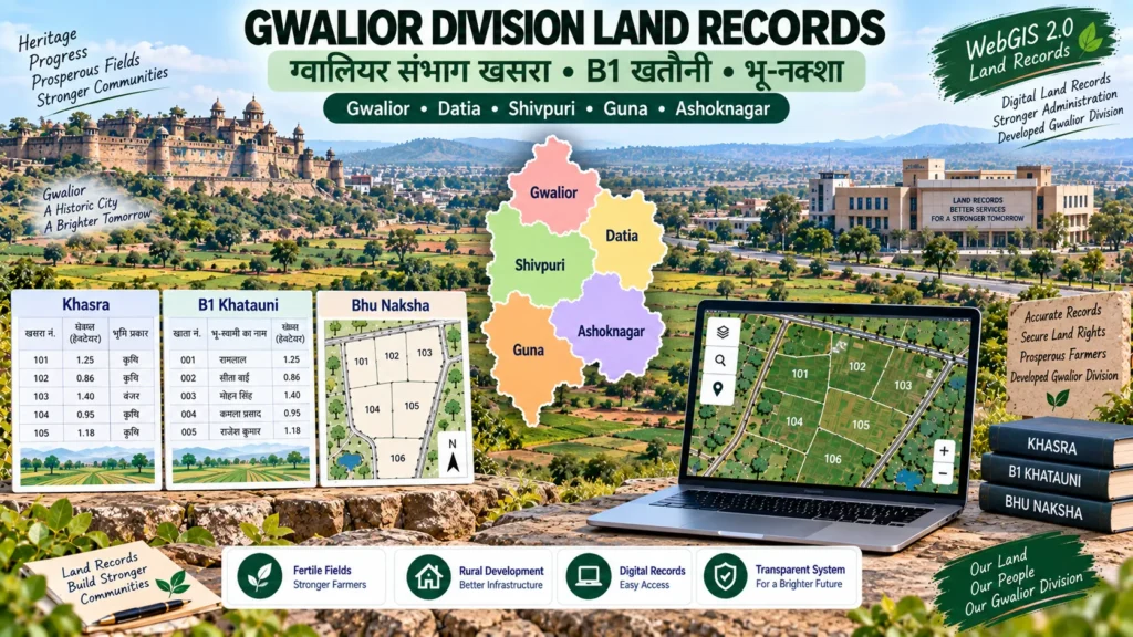 Gwalior Division Land Records (WebGIS 2.0): ग्वालियर संभाग खसरा खतौनी, भू-नक्शा और राजस्व सेवाएं